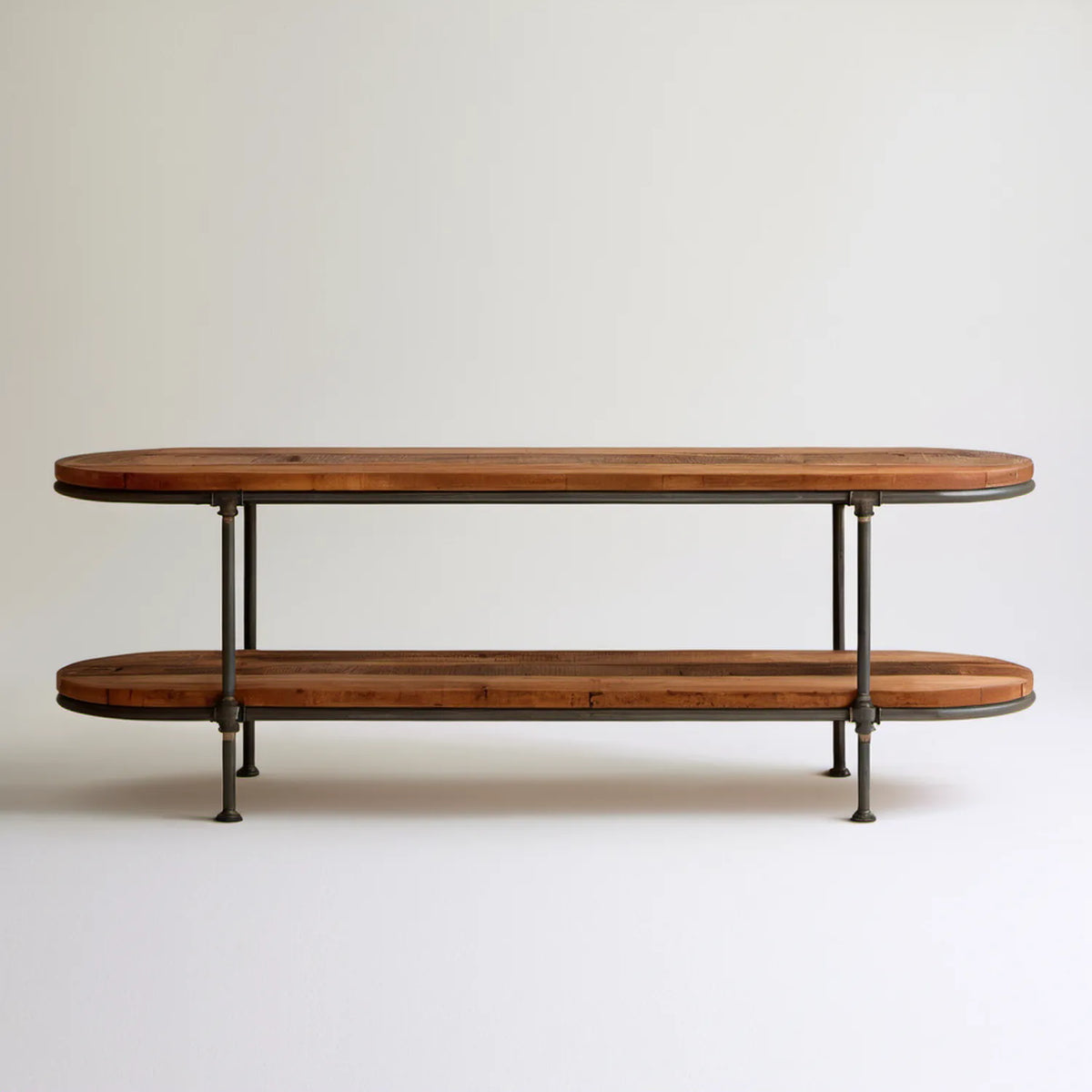 Owalna szafka RTV z litego drewna mango i stali, brązowo-czarna, 180 × 45 × 60 cm