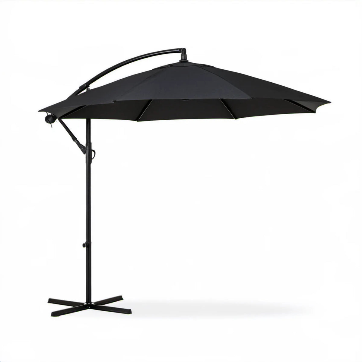 Czarny parasol wiszący ogrodowy Ø300 cm ze stalowym masztem, wysokość 250 cm