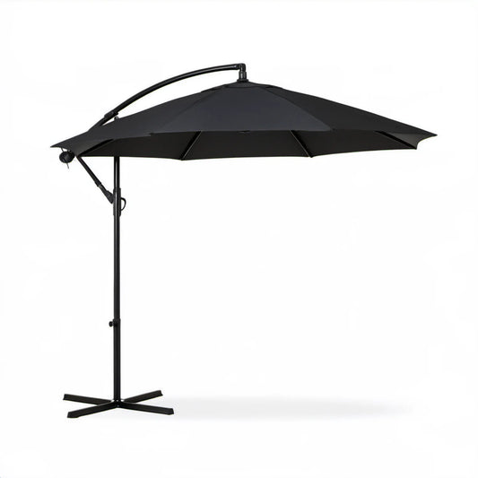 Czarny parasol wiszący ogrodowy Ø300 cm ze stalowym masztem, wysokość 250 cm