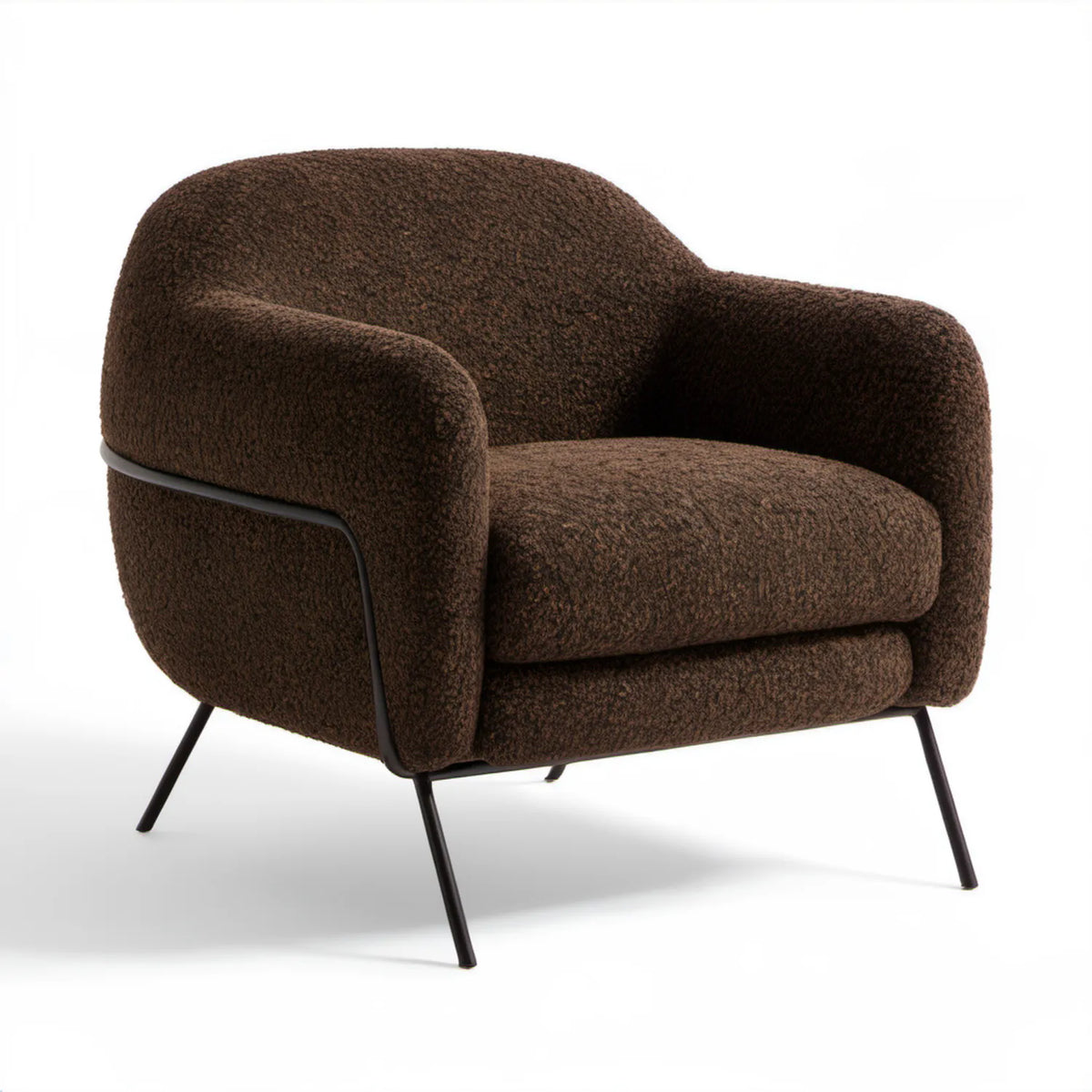 Brązowy fotel wypoczynkowy z tkaniny bouclé 76 x 78 x 75 cm na czarnych stalowych nogach