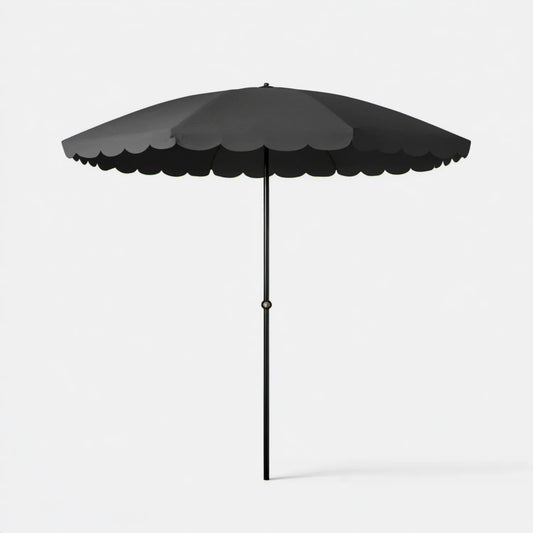 Czarny parasol ogrodowy okrągły z falbaną Ø 270 cm, wysokość 240 cm
