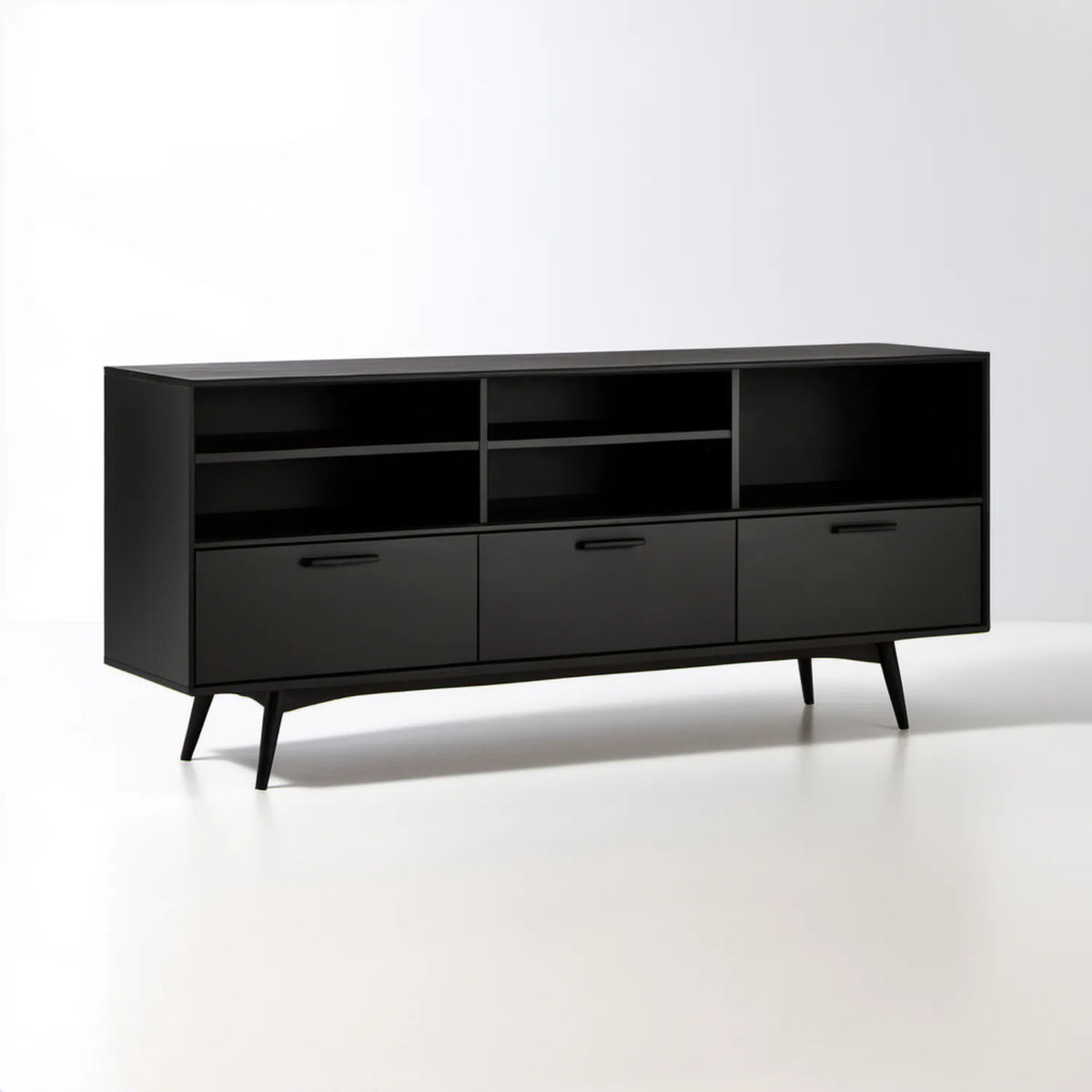 Czarna szafka RTV 160 x 40 x 75 cm z laminowanej płyty wiórowej