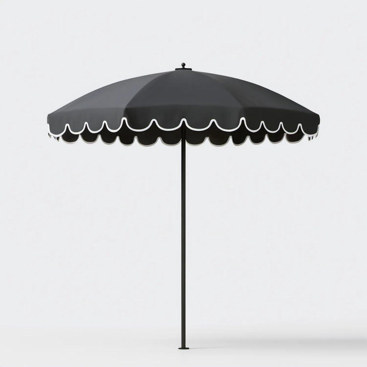 Okrągły parasol ogrodowy czarno-biały z falbaną, Ø 270 cm, wys. 240 cm