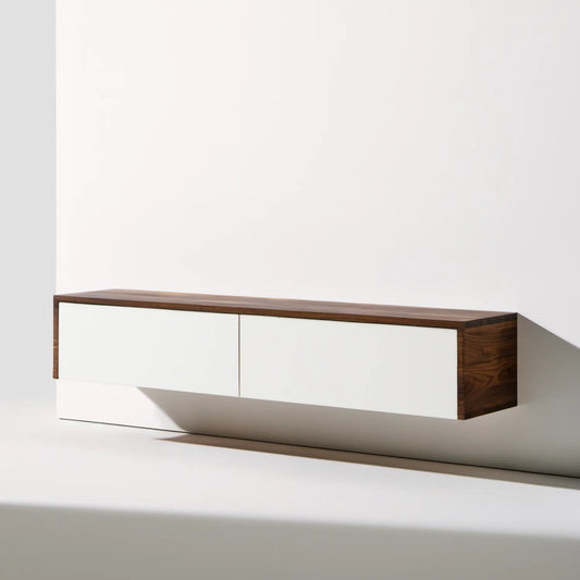 Wisząca szafka RTV biała/orzechowa 180 x 45 x 40 cm z płyty MDF