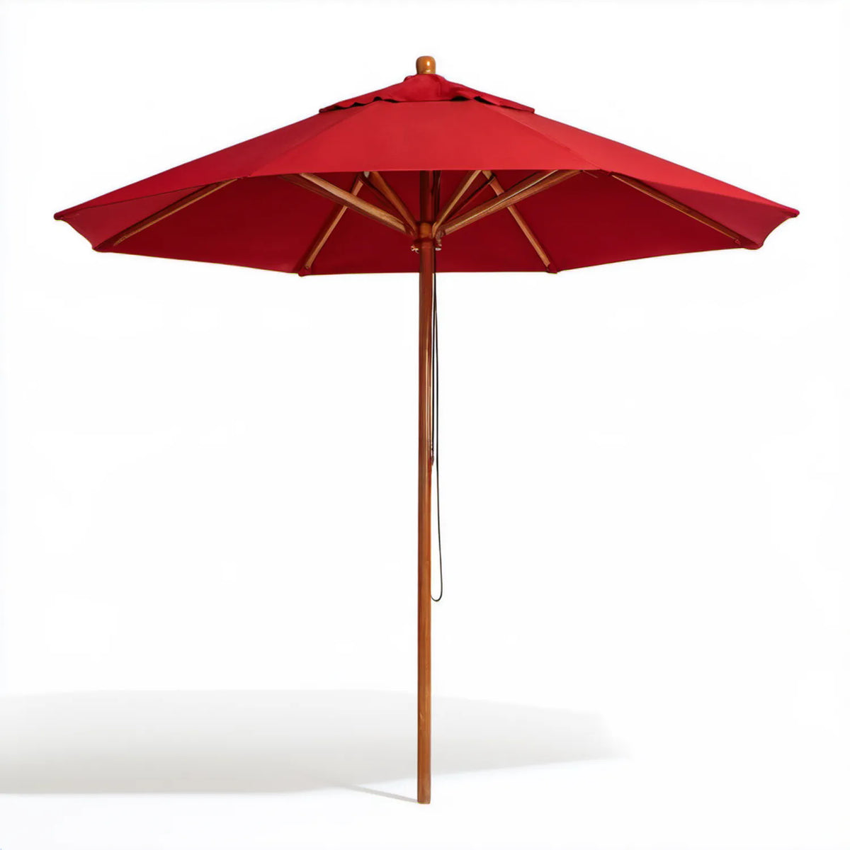 Czerwono-brązowy ośmiokątny parasol ogrodowy Ø 300 cm, wysokość 250 cm, poliester i drewno