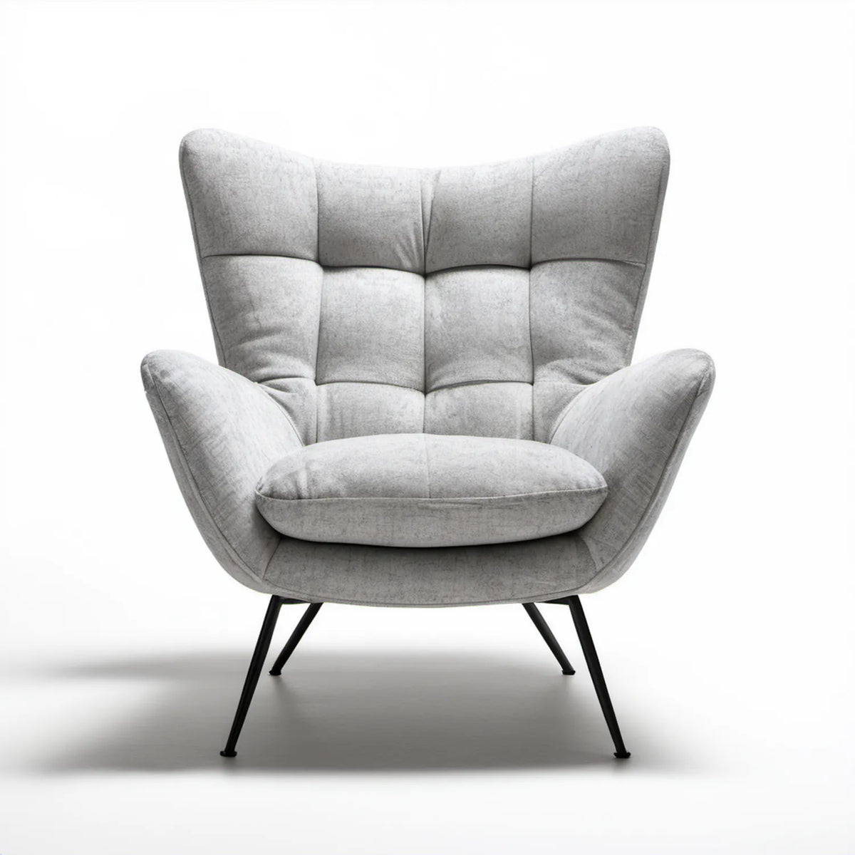 Fotel uszak jasnoszary 82 x 90 x 105 cm z weluru poliestrowego na czarnych stalowych nogach