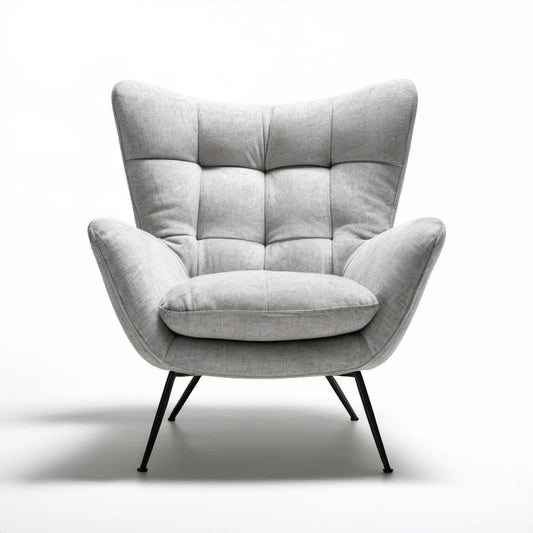 Fotel uszak jasnoszary 82 x 90 x 105 cm z weluru poliestrowego na czarnych stalowych nogach